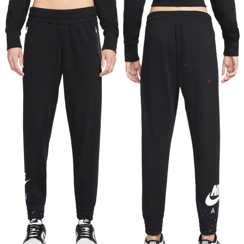 Nike Sportswear Fleece Jogger Black White Splash Swoosh Logo Sweatpants Speckled